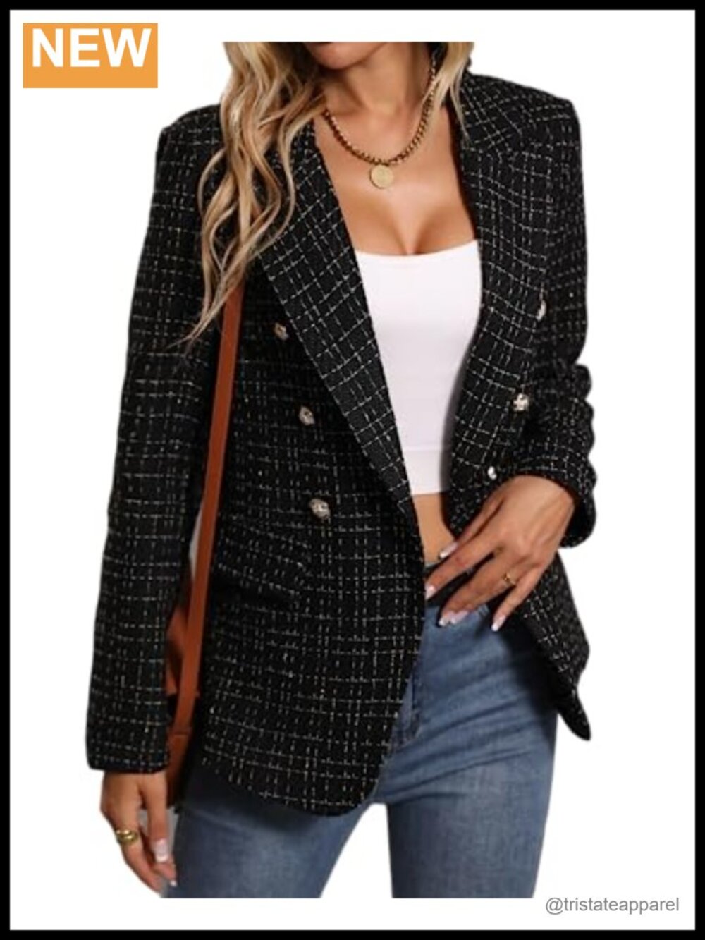 Tweed Blazer Plaid Double-Breasted Business Casual Coat
